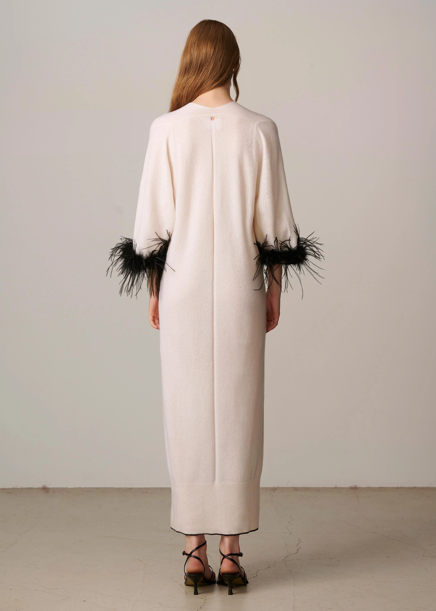 Grave Deep V Split Dress With Detachable Feather