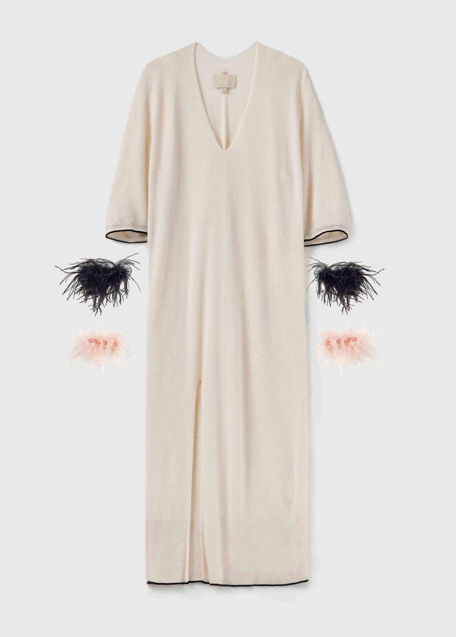 Grave Deep V Split Dress With Detachable Feather