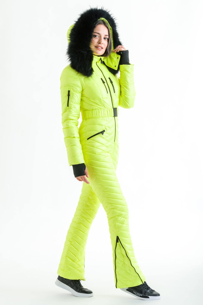 Belted Hooded Ski Suit in Yellow