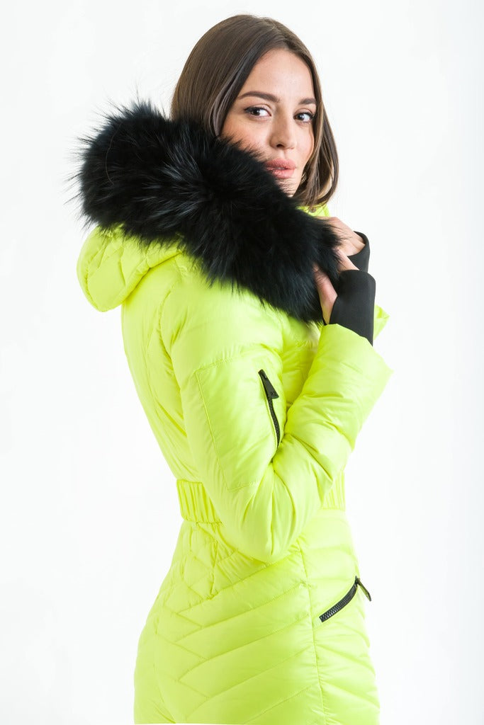 Belted Hooded Ski Suit in Yellow