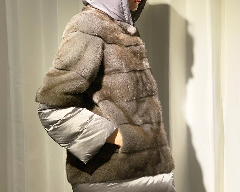 Danish Mink with Fox Detachable Hooded Coat
