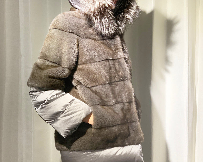 Danish Mink with Fox Detachable Hooded Coat
